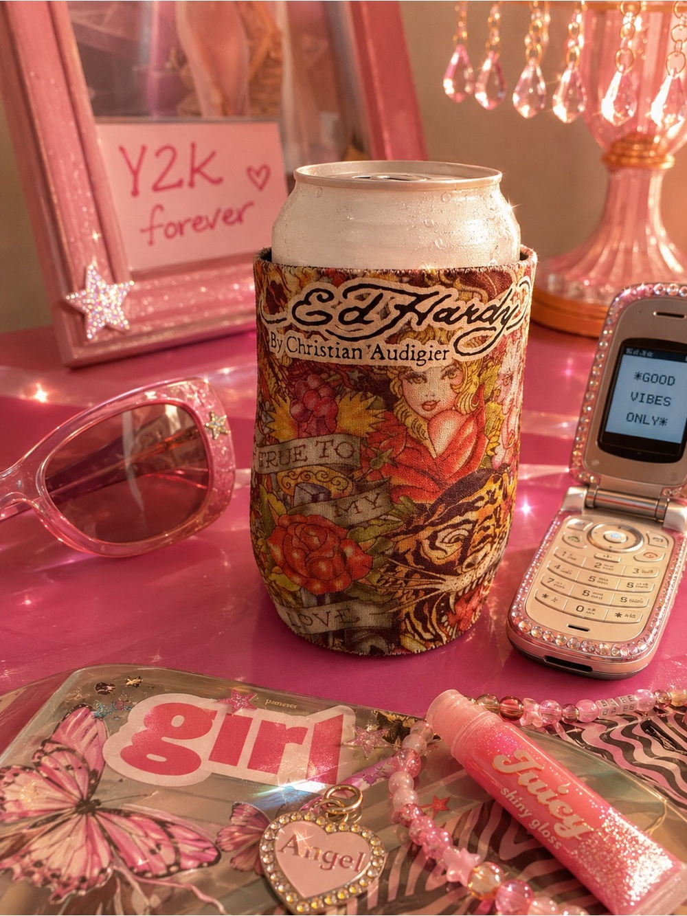 Vintage Y2K Ed Hardy by Christian Audigier Neoprene Can Coozie - Tattoo Art